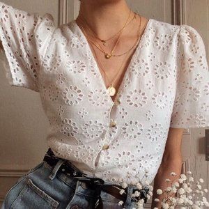 Zara TRF Eyelet peplum shirt
